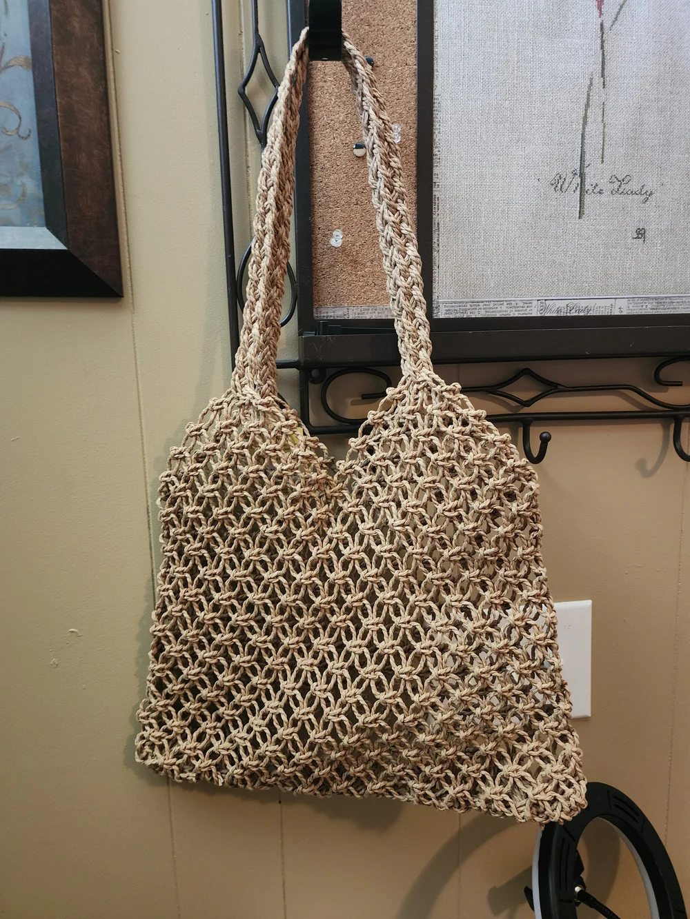 Woven Crochet Hobo Tote Bag in Natural Tan